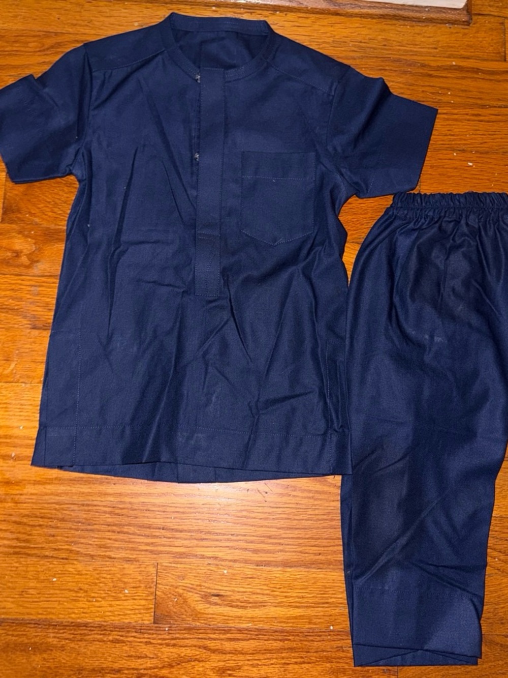 Navy Kids Aso Ebi - Short Sleeve Top & Elastic Waist Pants